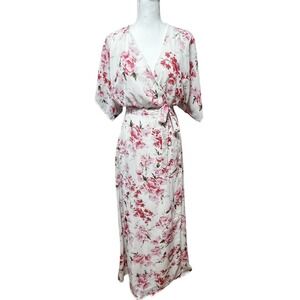 IF BY SEA Women's Small Wrap Floral Flower Robe Kimono Flowy Maxi Dress NWT